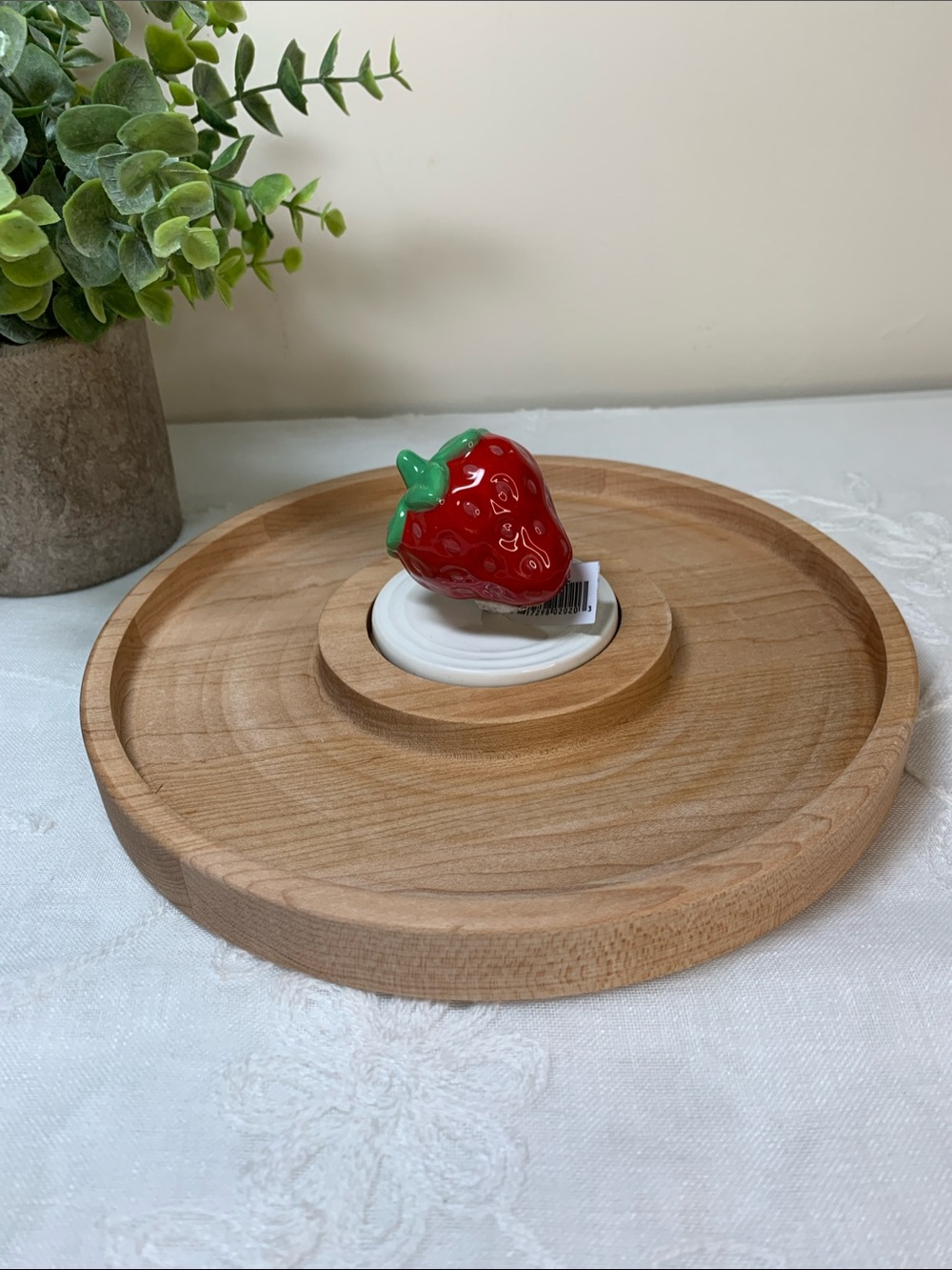 Strawberry Accent Small Wood Serving Round Tray